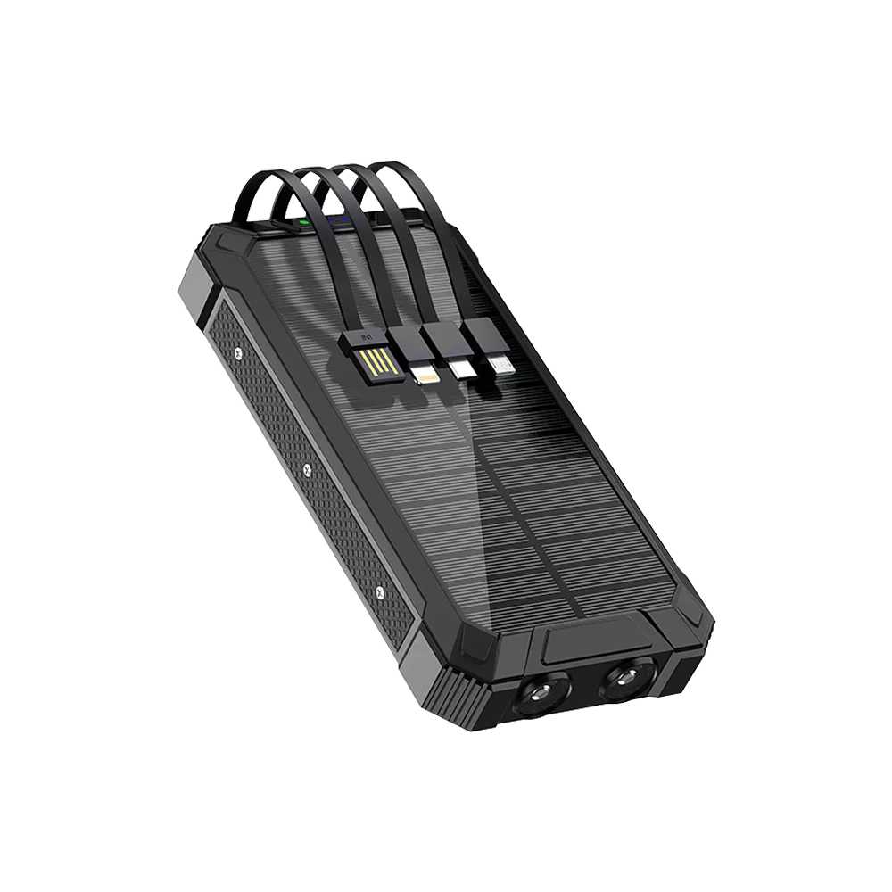 Solar Power Bank 10000mAh Portable Wireless Fast Charging with 4 USB Ports and 2 LED Lights