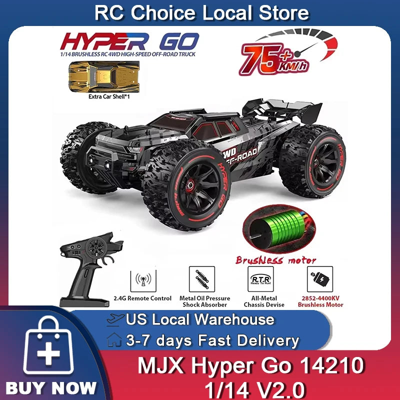 Hypergo MJX 14210 1/14 V2.0 Rc Remote Control Car 4WD Off-road Racing RC Truck Brushless 2.4G Electric Drift Car Boy Toys