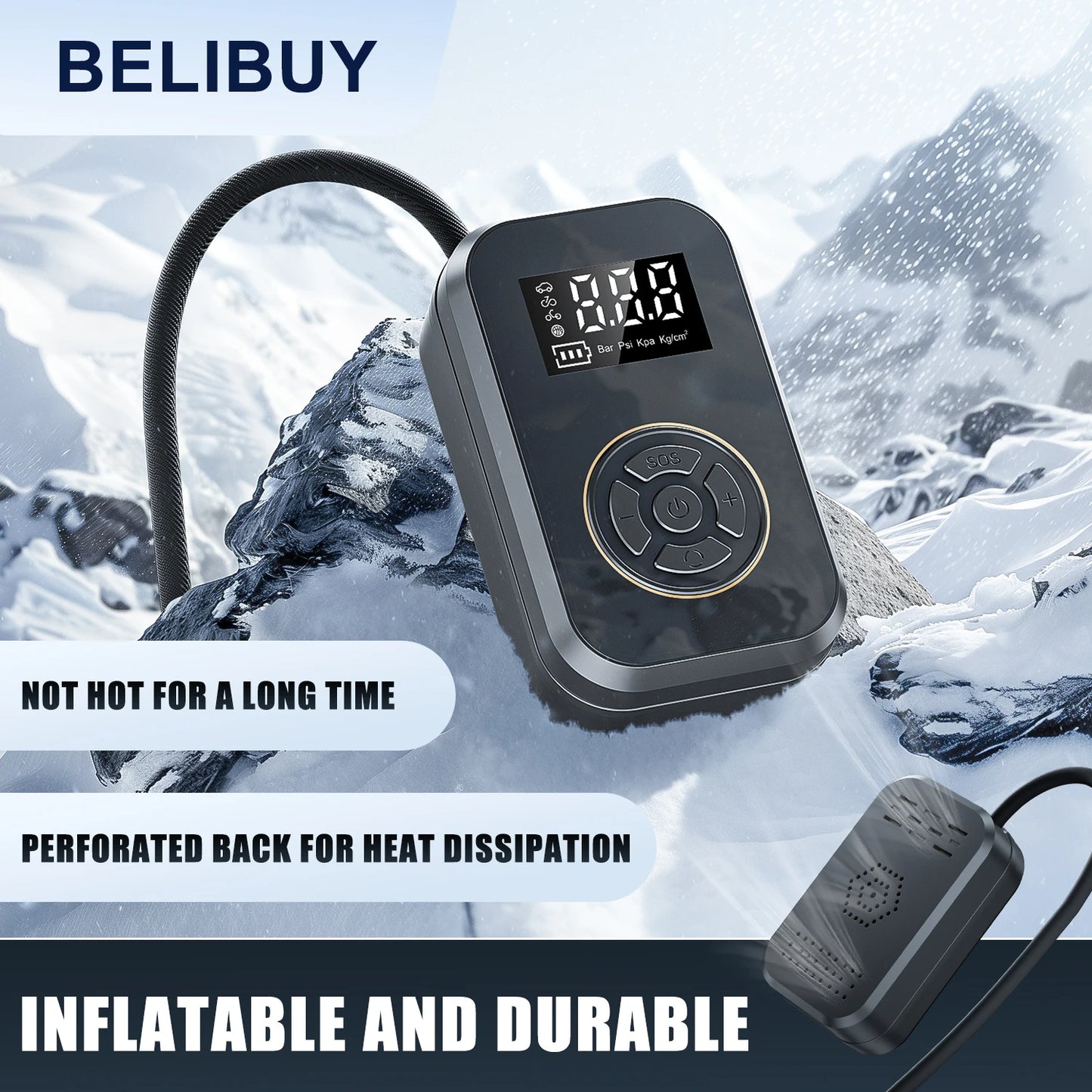 BELIBUY Portable Tire Inflator with Digital Display Electric Air Pump for Car and Bicycle Tires