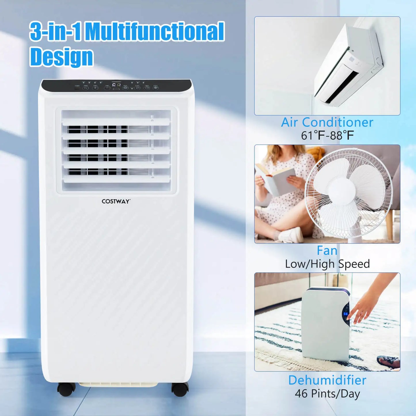 8000 BTU Portable Air Conditioner – 3-in-1 Cooler, Dehumidifier & Fan with Timer