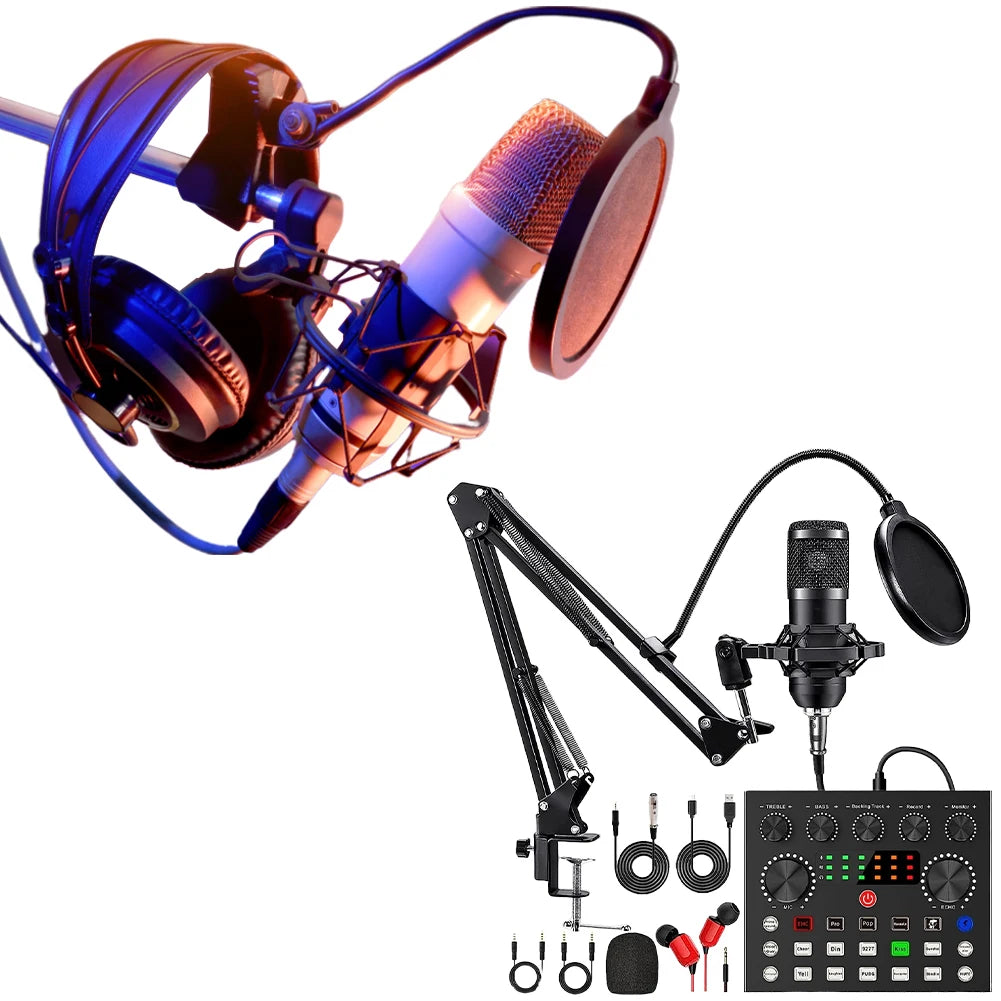 BM800 V8s Podcast Microphone & Sound Card Set