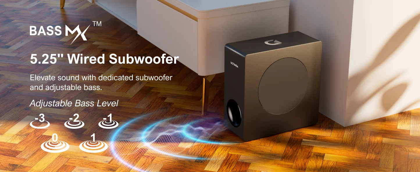ULTIMEA 200W 4.1ch Detachable Bluetooth 5.3 Soundbar with Subwoofer for Smart TV and Home Theater
