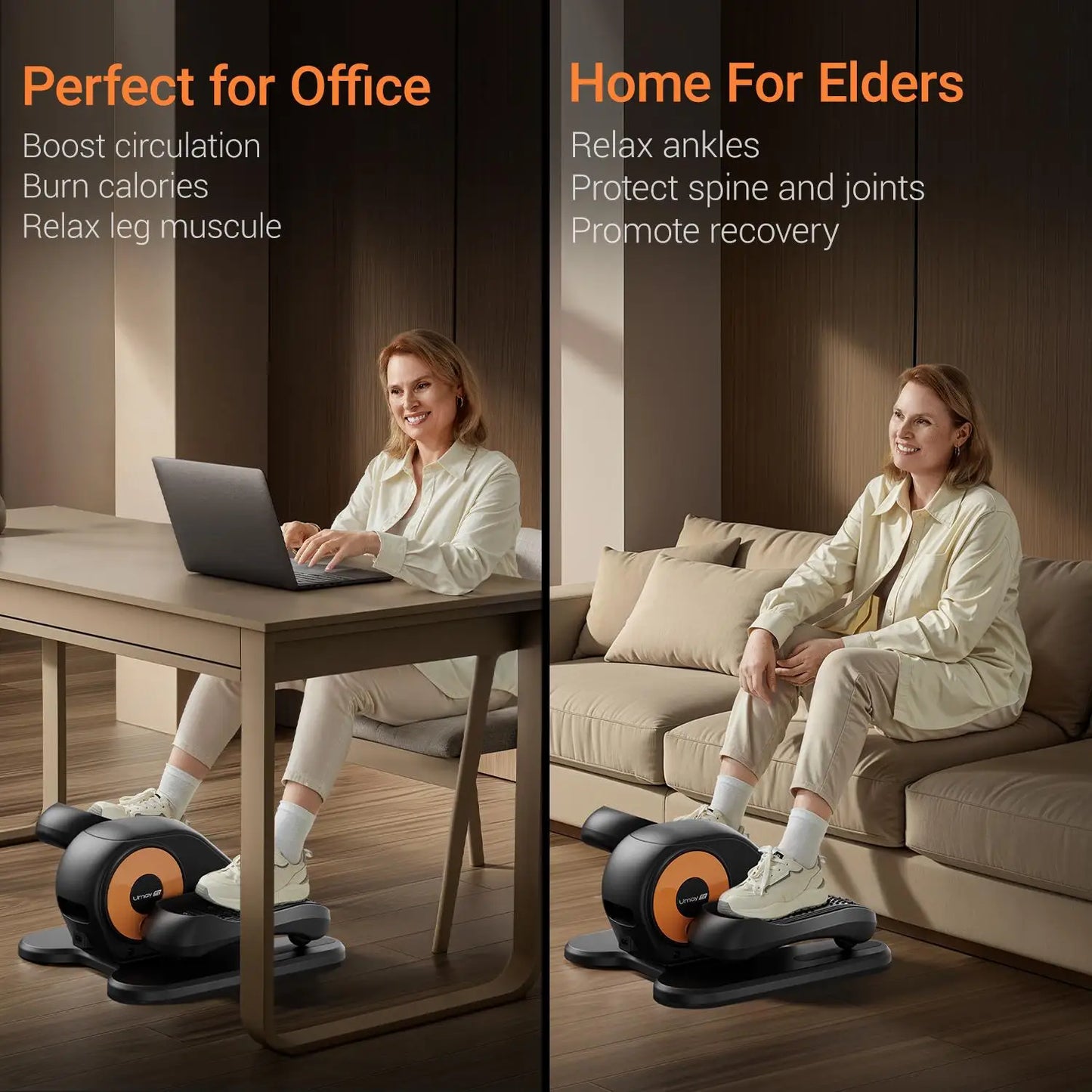 Quiet Under Desk Elliptical for Seniors with Remote Control