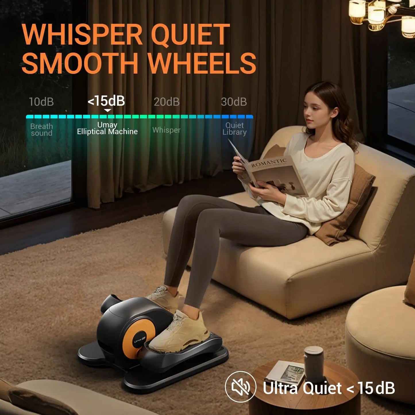 Quiet Under Desk Elliptical for Seniors with Remote Control