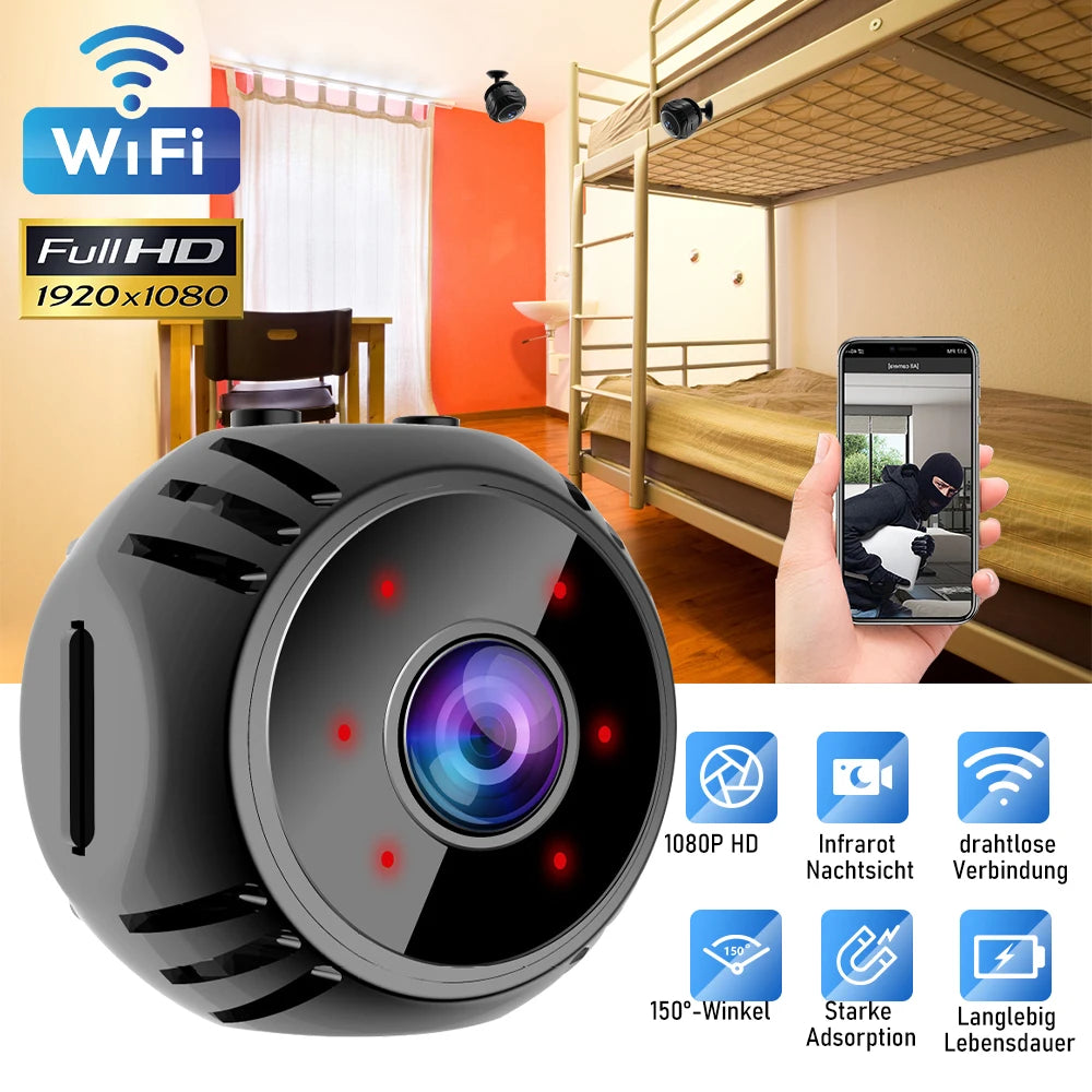 Mini WiFi Camera 1080P HD with Night Vision and Audio for Home Security and Baby Monitoring