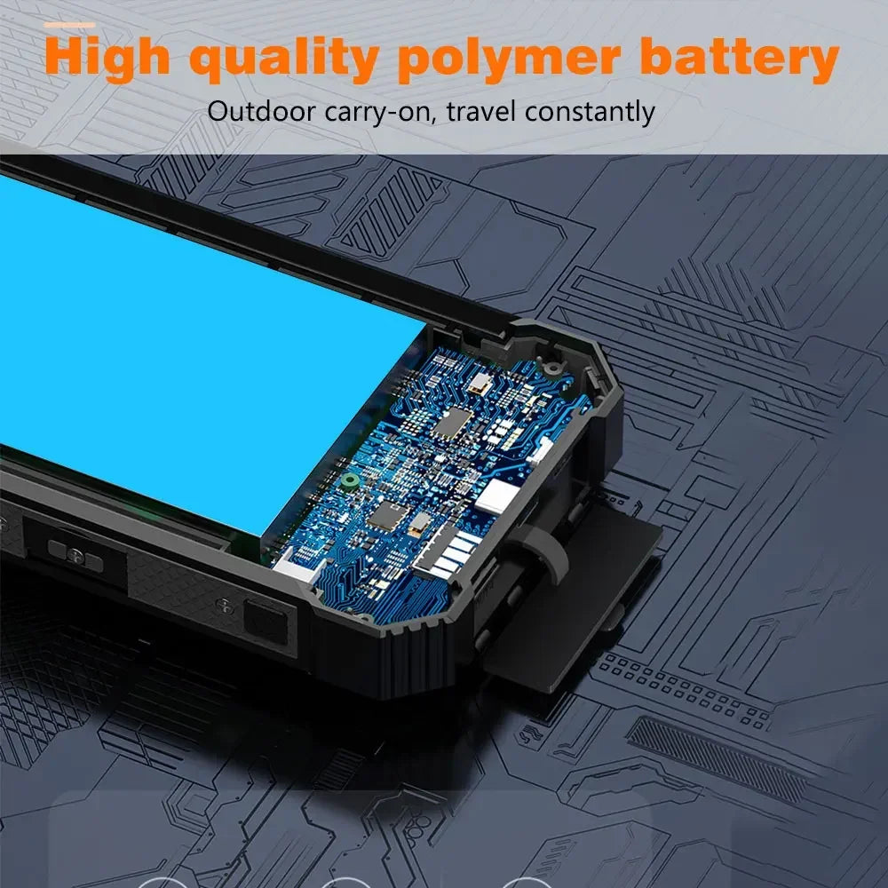 Solar Power Bank 10000mAh Portable Wireless Fast Charging with 4 USB Ports and 2 LED Lights