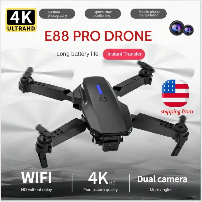 E88Pro 4K RC Drone with 3 Batteries Dual HD Camera Foldable WiFi FPV Height Hold