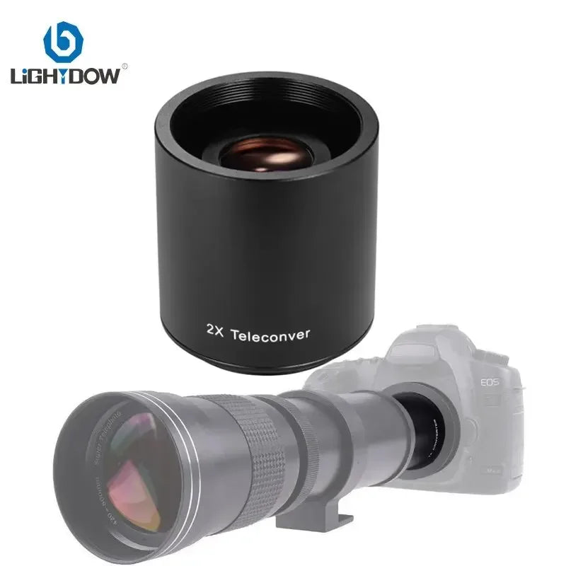 Lightdow 2X Teleconverter for T-Mount lenses compatible with Canon, Nikon, Pentax, Sony, and more.