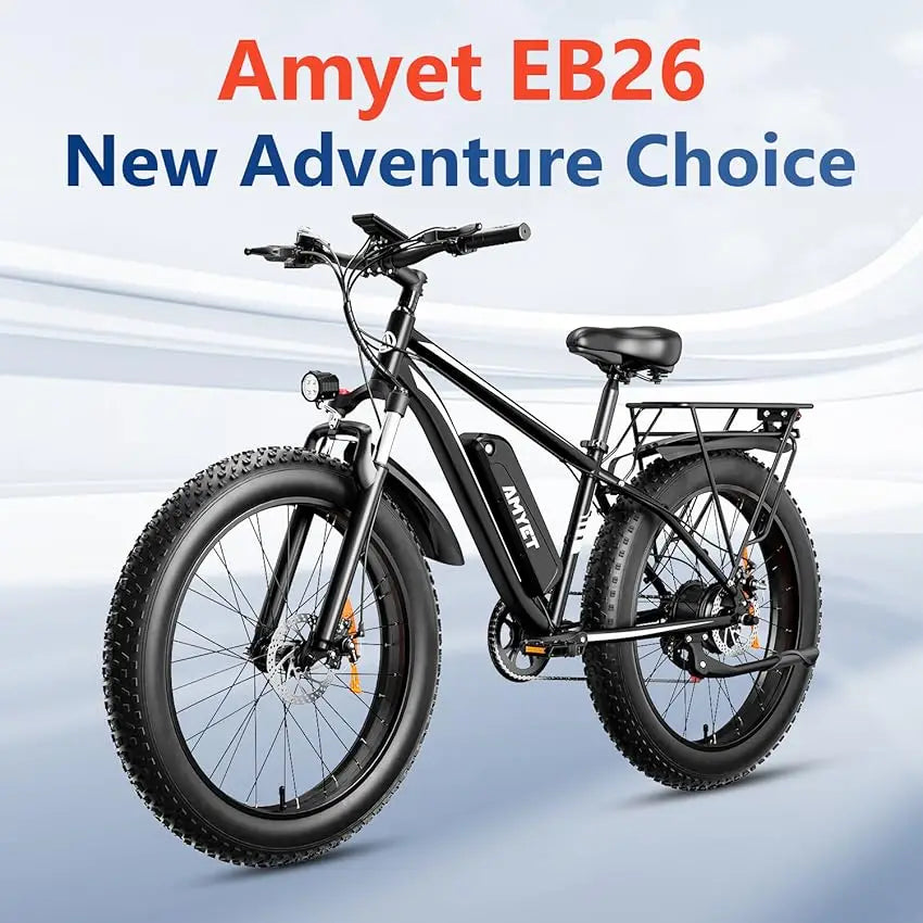 AMYET EB26 1000W Electric Bike with 26 Inch Fat Tires and Dual Shock Suspension for Adults.