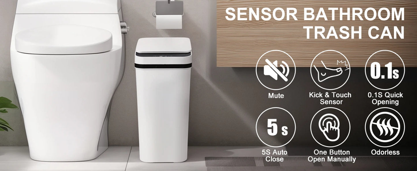 2 Pack 12L Touchless Motion Sensor Trash Cans with Lid Slim Design