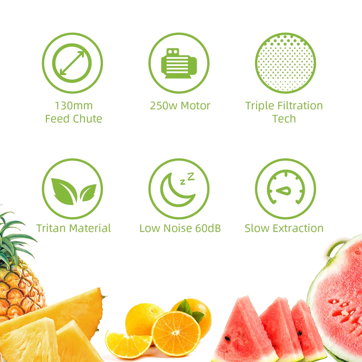 BioloMix Cold Press Juicer 130mm Chute Whole Fruit Vegetable BPA Free Slow Juicer