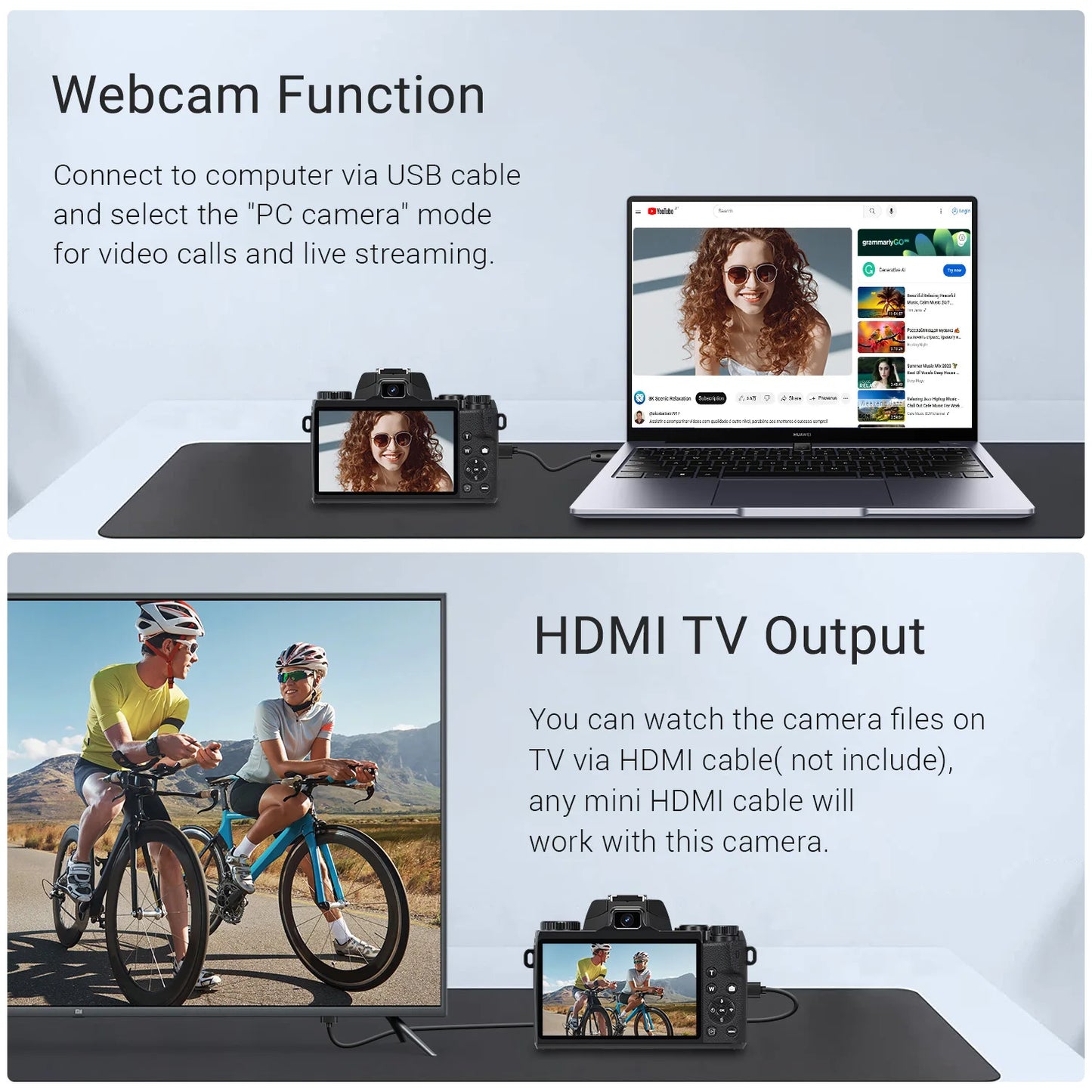 Digital Camera 4K 64MP WiFi Vlogging Camera with Flash Lens Hood Dual Cameras 4" Touch Screen
