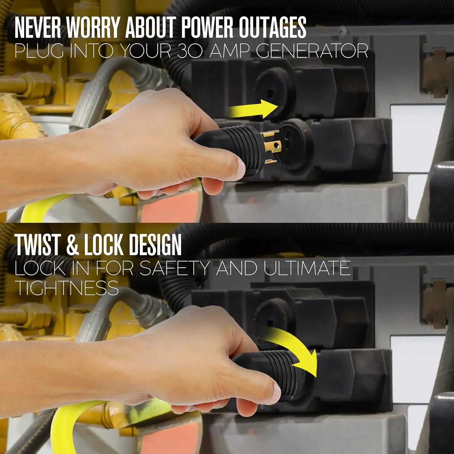 30 Amp Generator Cord 4 Prong, Extension Generator Cable, 10 FT, 125-250v, 7500 Watt Max Rating, UL CUL, NEMA L-14-30P, Rubber