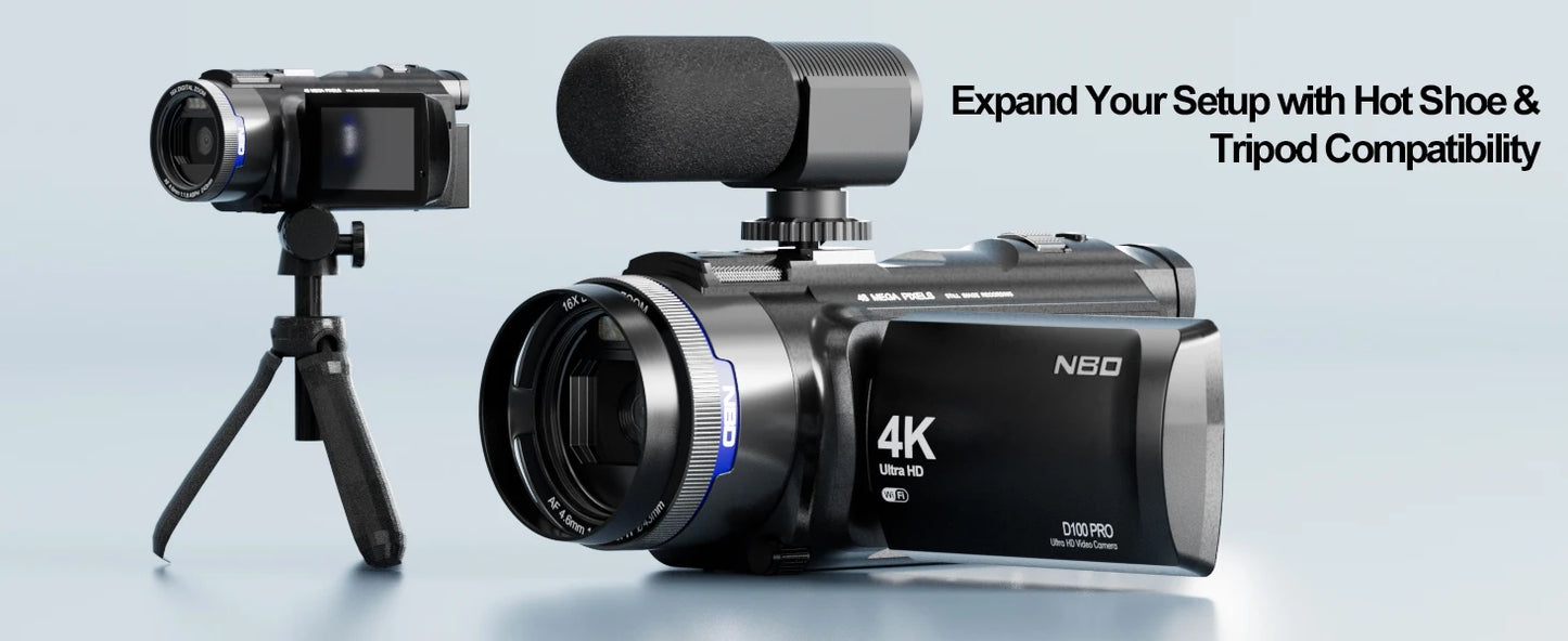 NBD 4K 48MP Camcorder Video Camera with WiFi App Control 16X Zoom 270° IPS Screen