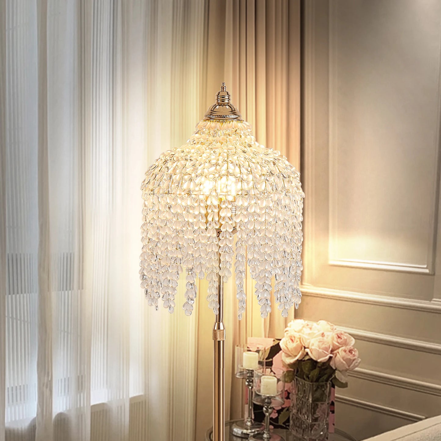 Gold Crystal Floor Lamp with Marble Base 63 Inch