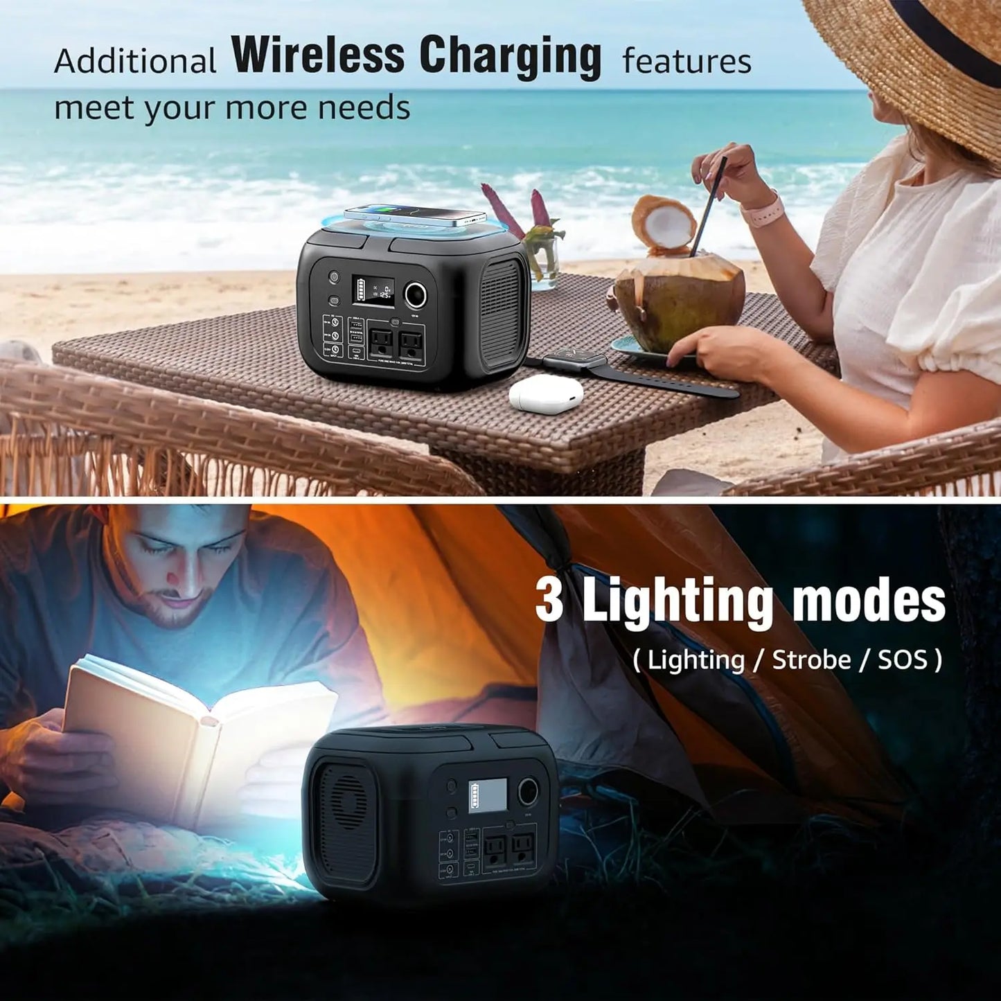 300W Portable Power Station with 260Wh Capacity and 40W Solar Panels AC Outlet 110V for Camping Travel RV