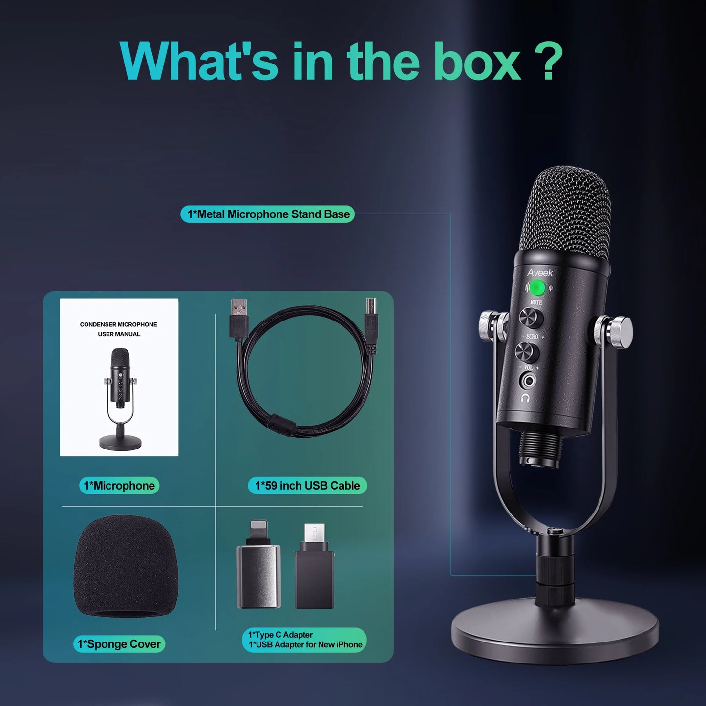 Mercase USB Condenser Microphone with Mute and Plug and Play