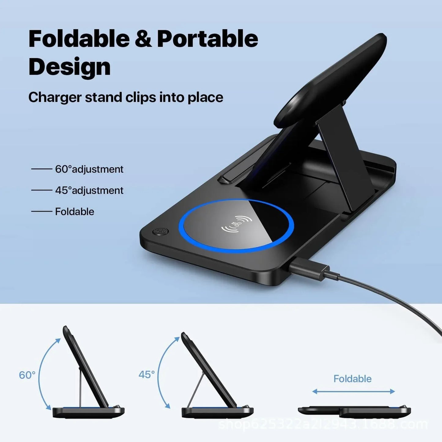 30W LED Fast Wireless Charger 3 in 1 Foldable Stand