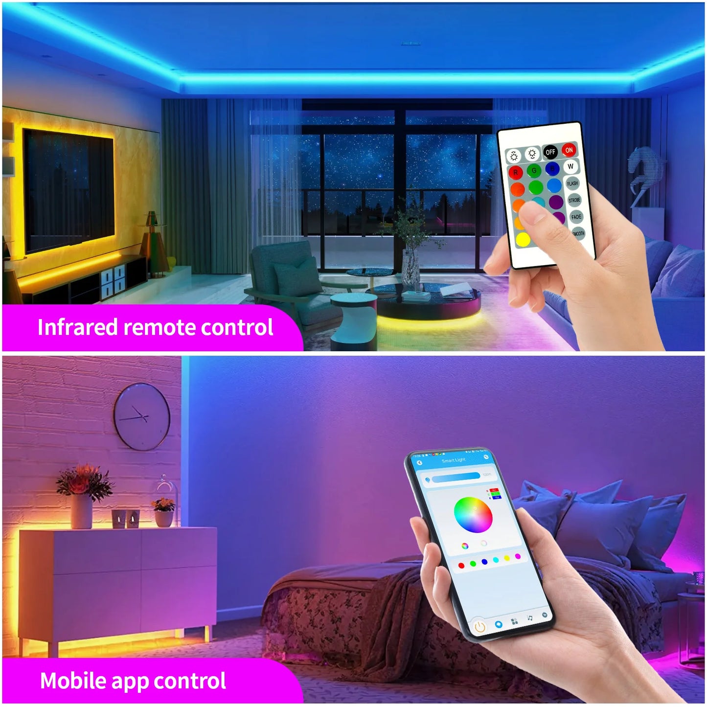 100FT WiFi Outdoor RGB LED Strip Lights with Music Sync