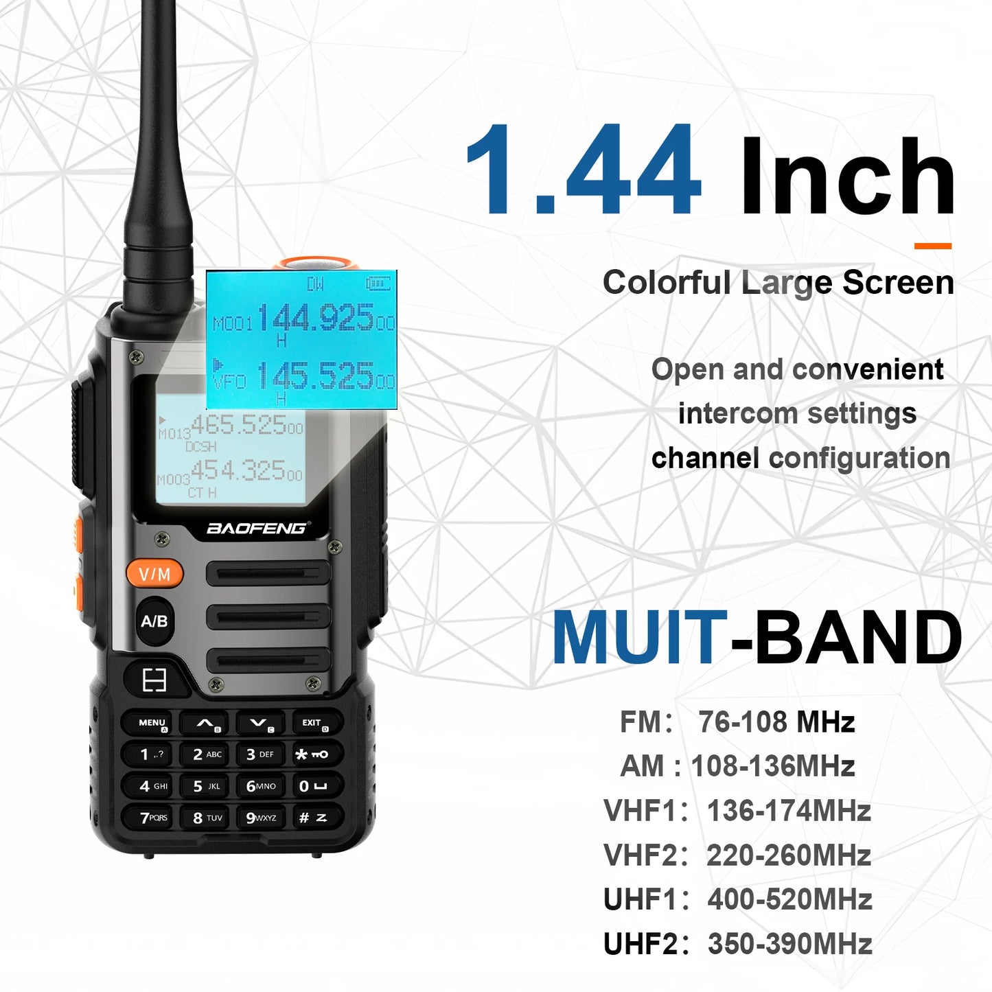 Baofeng UV-K68 Walkie Talkie Air Band Radio UHF VHF TYPE-C Charge