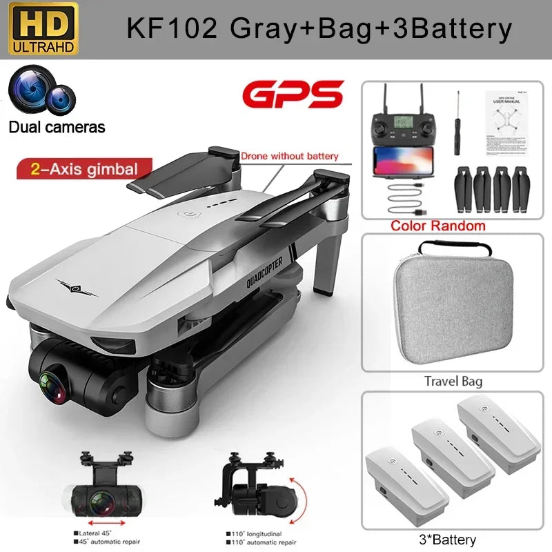 KF102 4K GPS Drone Dual Camera 2-Axis Gimbal Optical Flow Foldable FPV