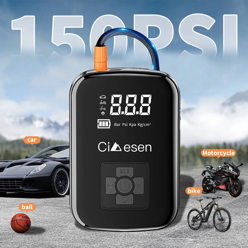 Portable Wireless Air Pump 150PSI Electric Tire Inflator for Car Bicycle Motorcycle