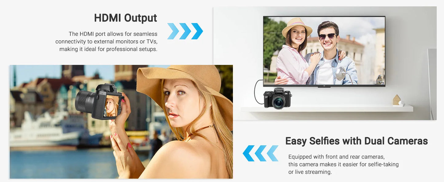 Digital Camera 4K 64MP WiFi Vlogging Camera with Flash Lens Hood Dual Cameras 4" Touch Screen