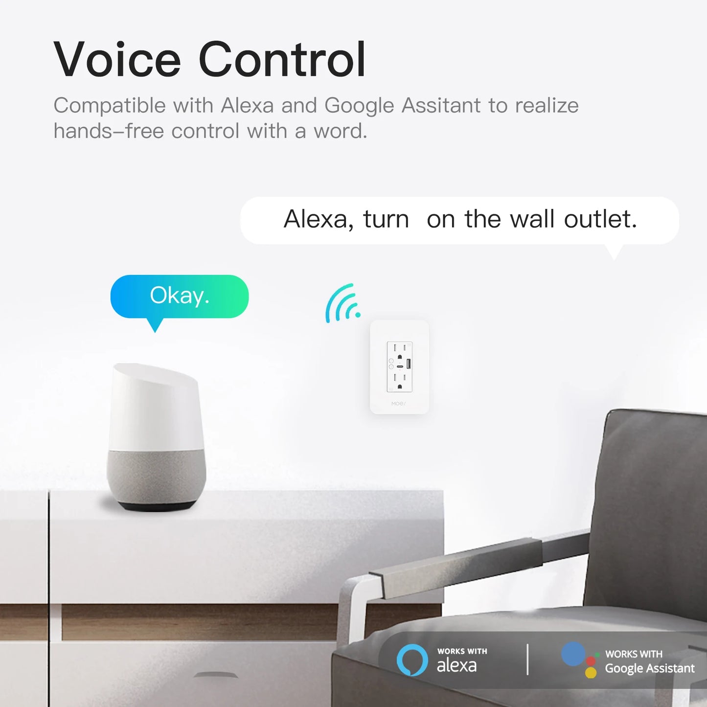 WiFi Smart Wall Socket with USB and Type C