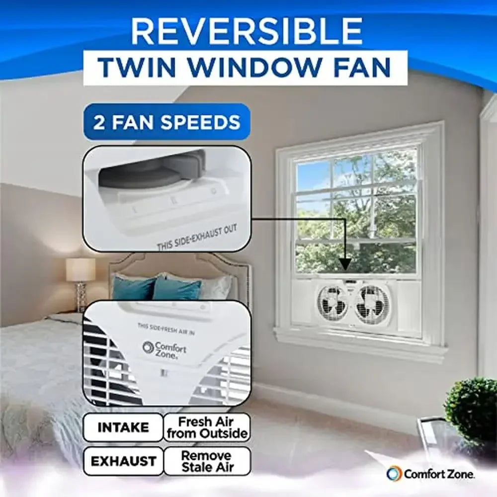 Twin Window Fan 3-Speed Reversible Airflow Portable Dual Exhaust