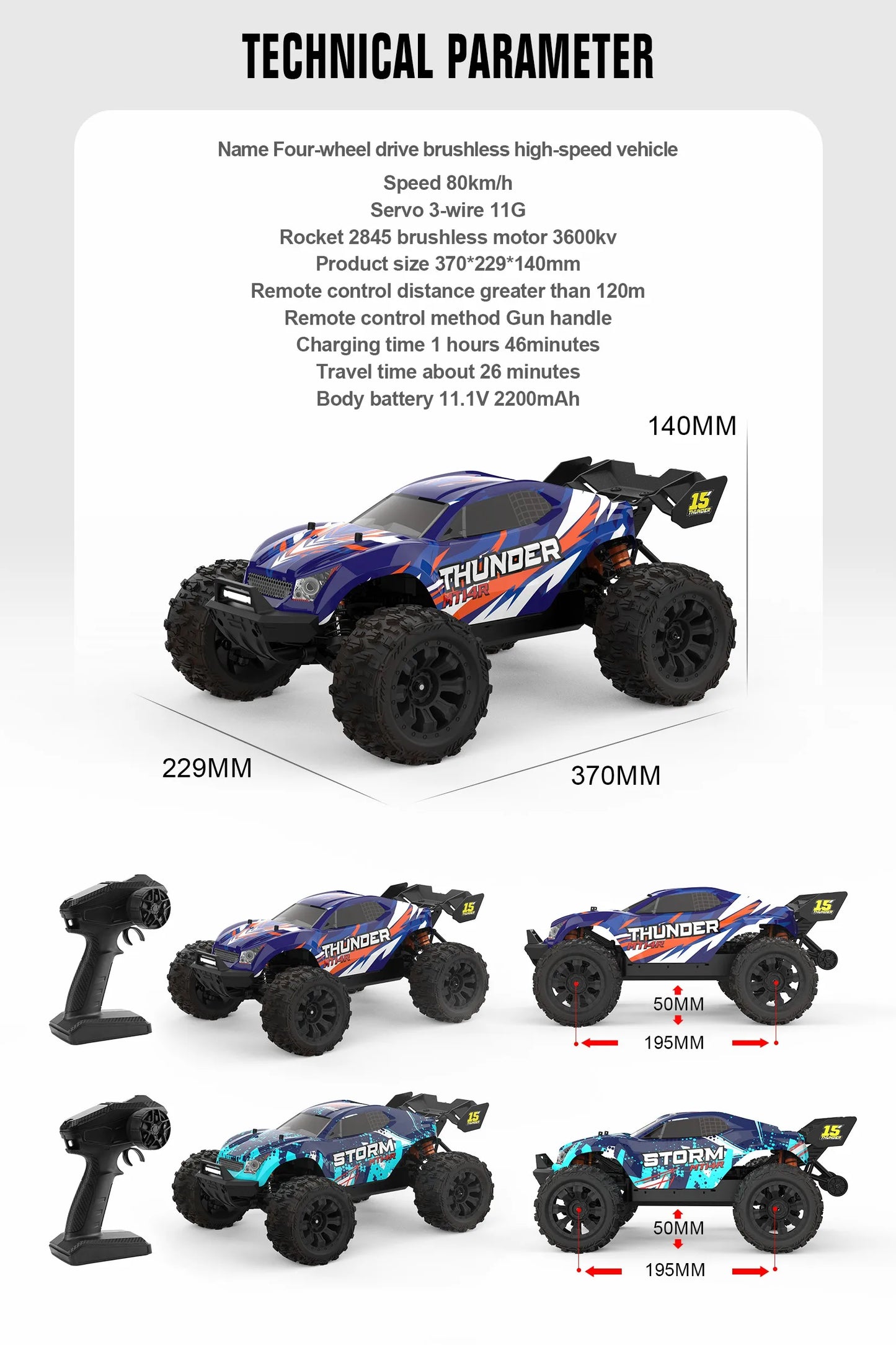 JIUSI MT14R 1/14 RC Racing Car 4WD 80km/h Brushless Motor 2.4G RC High Speed Off-road