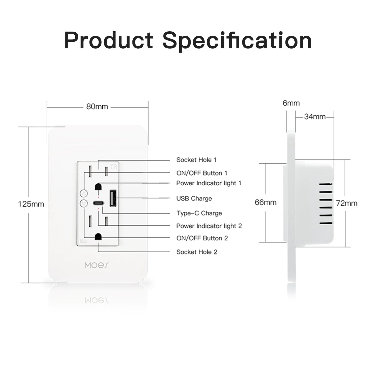WiFi Smart Wall Socket with USB and Type C