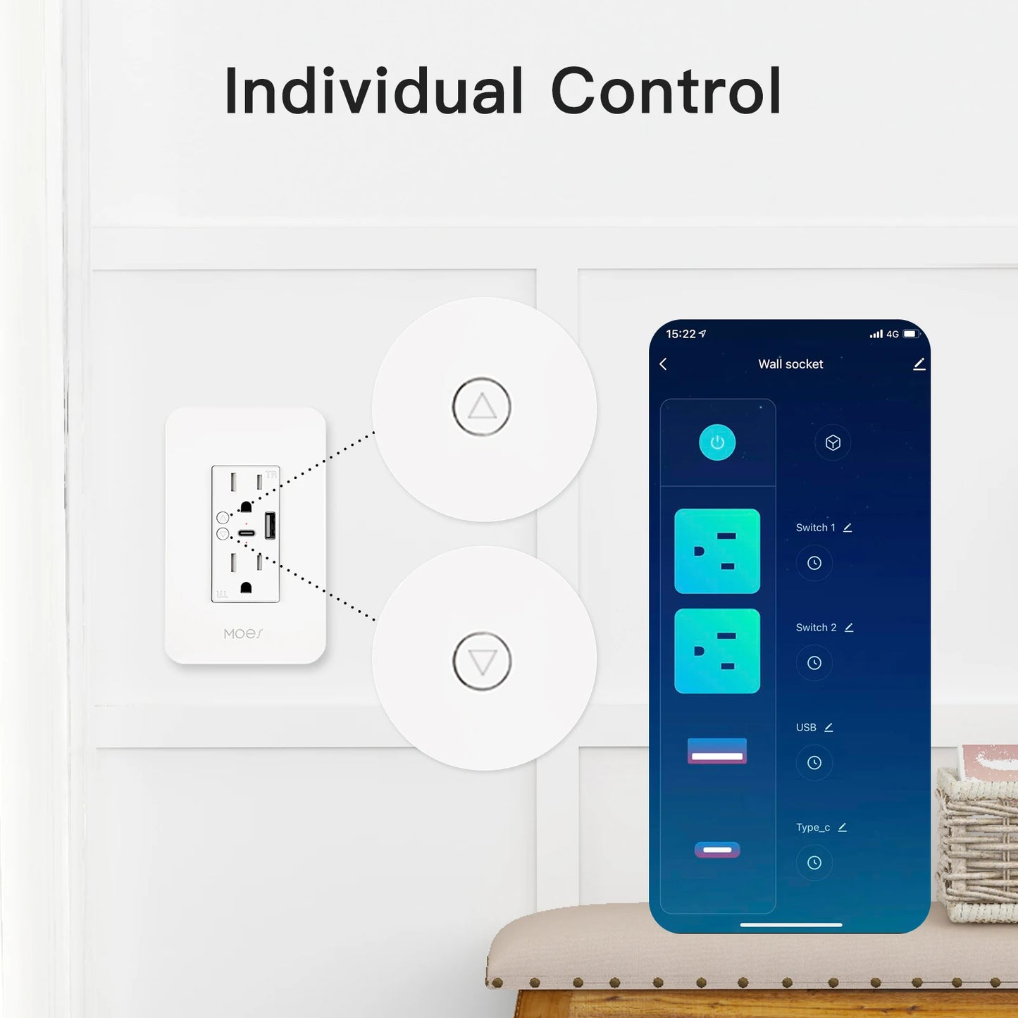 WiFi Smart Wall Socket with USB and Type C