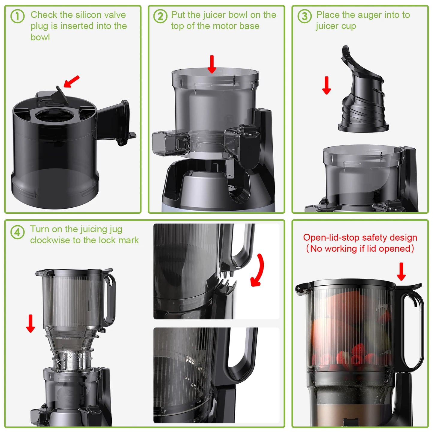 BioloMix Cold Press Juicer 130mm Chute Whole Fruit Vegetable BPA Free Slow Juicer