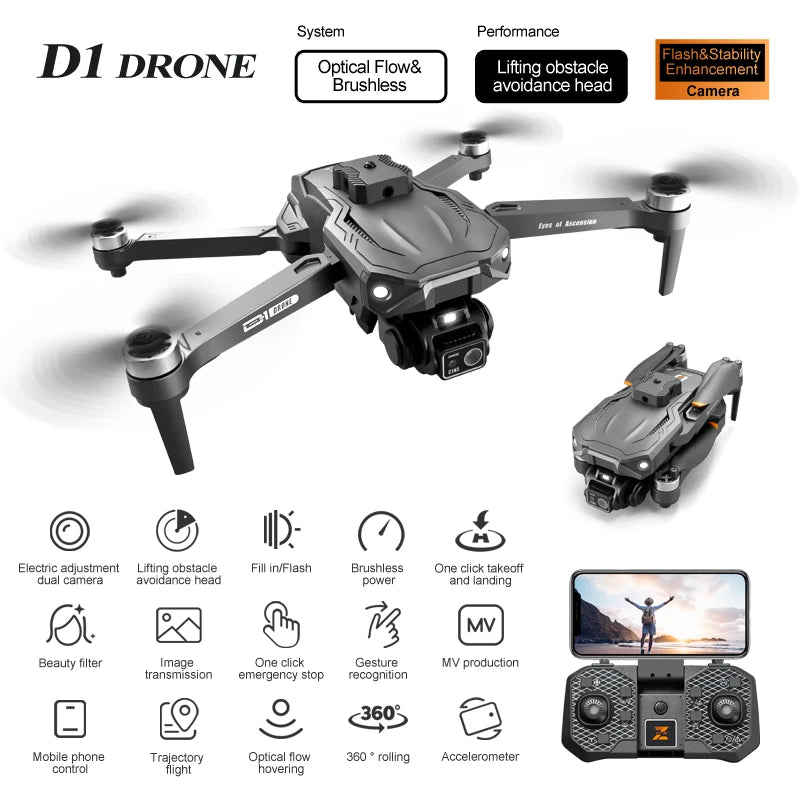 2024 D1 Drone HD Camera 5G GPS Obstacle Avoidance Brushless Motor RC Helicopter