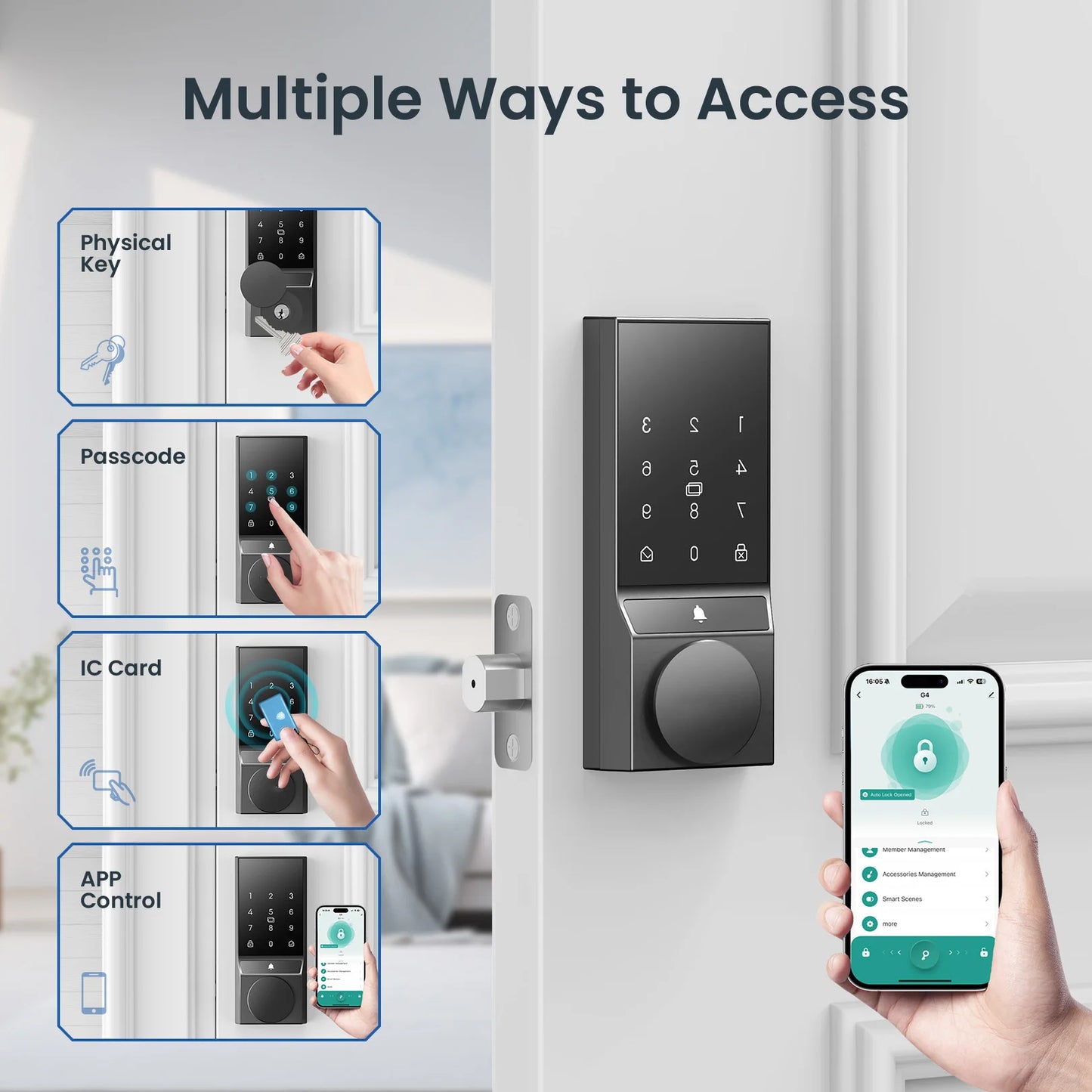 Smart Keyless Door Lock with Doorbell Bluetooth App Control and Auto Lock for Front Door
