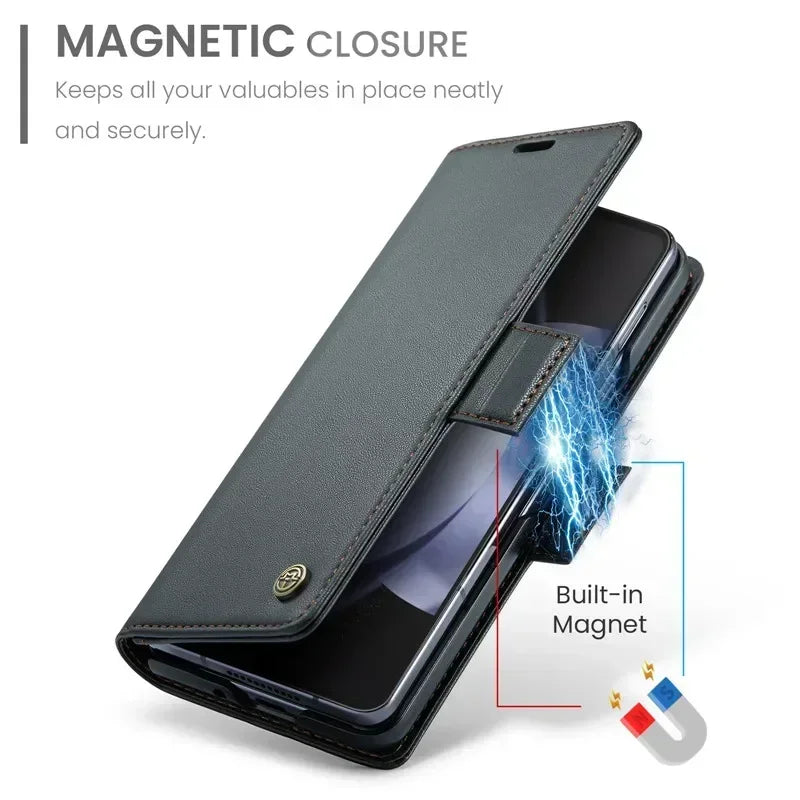 EUCAGR Luxury Magnetic Wallet Leather Case For Samsung Galaxy Z Fold 6 5 Shockproof Card Holder Pocket Cover For Galaxy Z Fold6