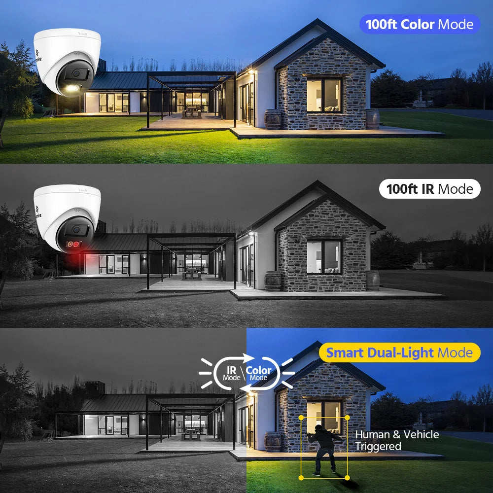 ANNKE 4PCS Smart Dual-Light 3K IR Network Security IP Camera Two-Way Audio Support flashing/ Audio alarm Waterproof POE Camera