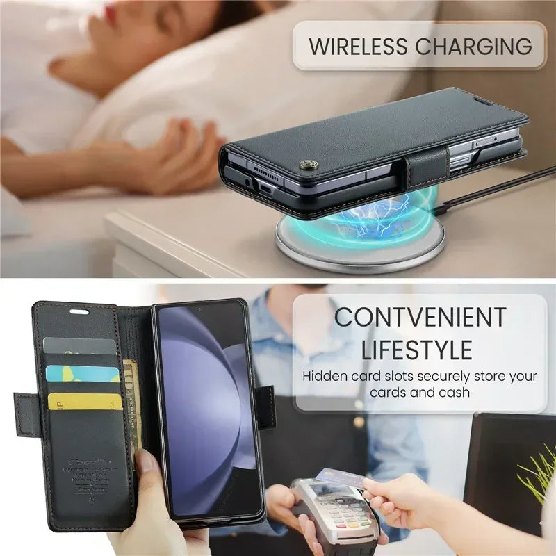 EUCAGR Luxury Magnetic Wallet Leather Case For Samsung Galaxy Z Fold 6 5 Shockproof Card Holder Pocket Cover For Galaxy Z Fold6