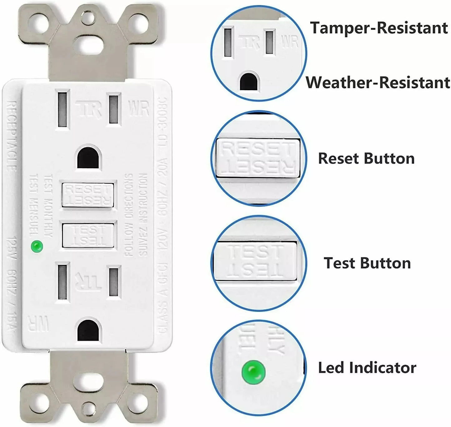 GFCI Outlet 15Amp Weather-Resistant with LED
gfci outlet