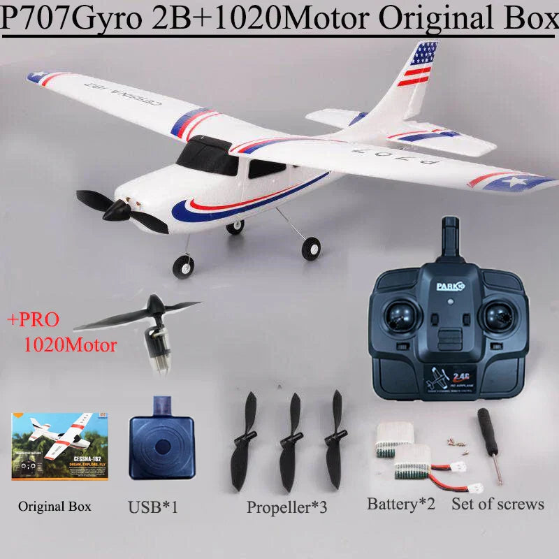 Park10 RC Airplane P707G 2.4G 3Ch Fixed Wing CESSNA RTF 182 with Controller and Accessories.