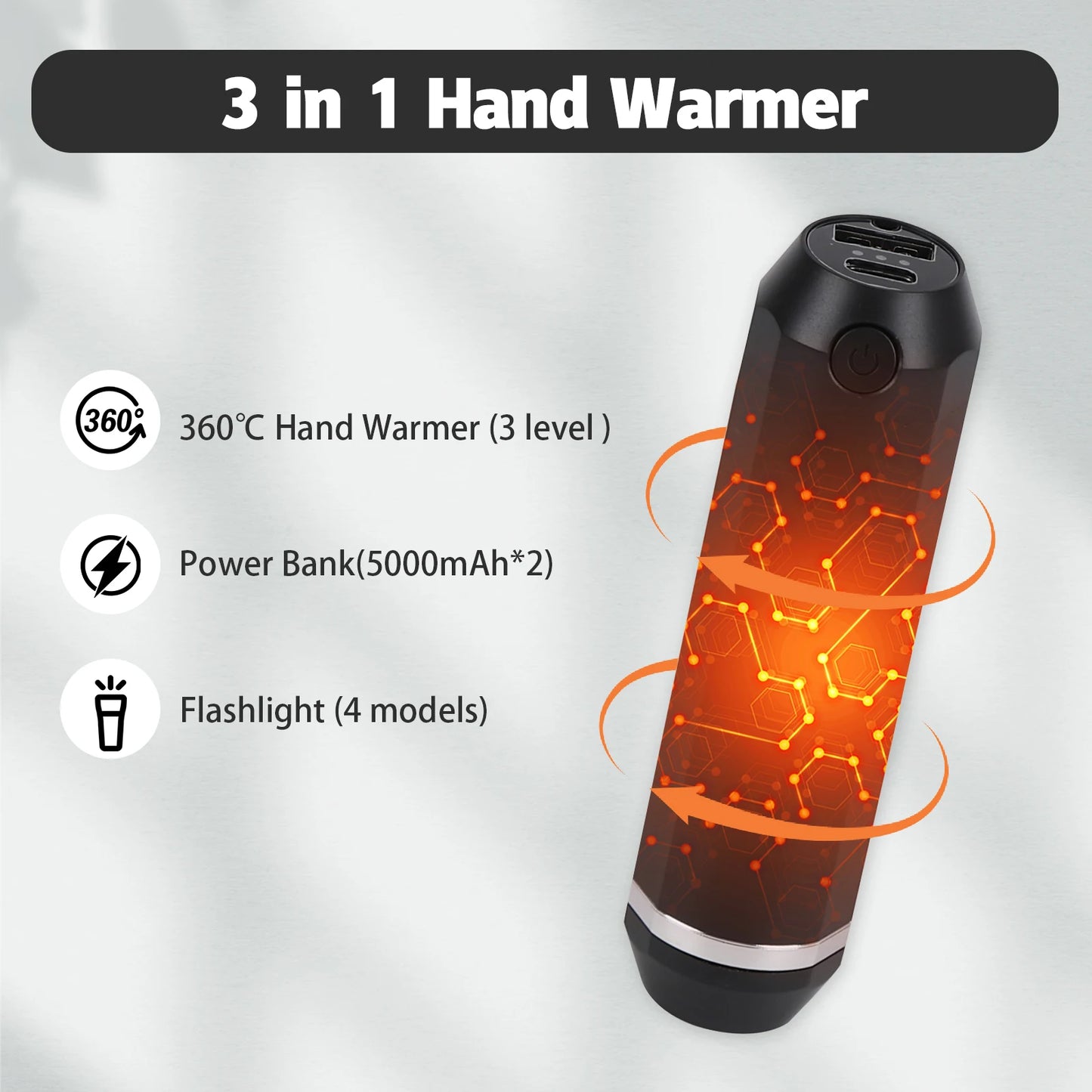 Rechargeable Hand Warmers 2-Pack 10000mAh Dual-Sided 8H Electric Heater