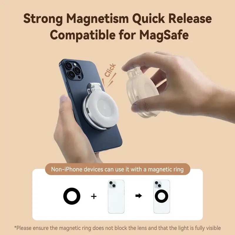 TELESIN 3-in-1 Magnetic Selfie Light with 360° LED Ring MagSafe Mirror and Phone Stand