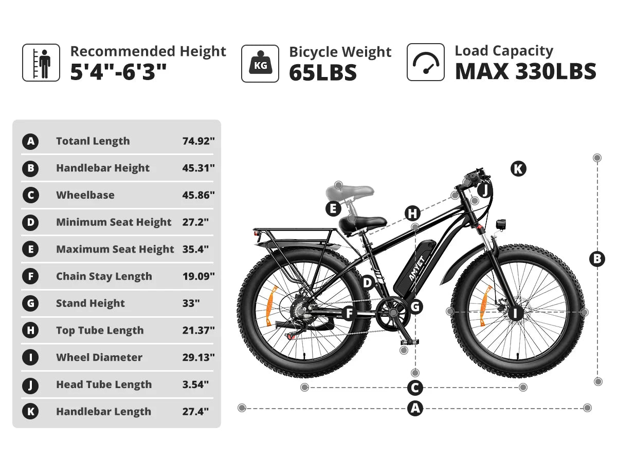 AMYET EB26 1000W electric mountain bike with 26-inch fat tires, aluminum alloy frame, dual shock, and disc brakes.