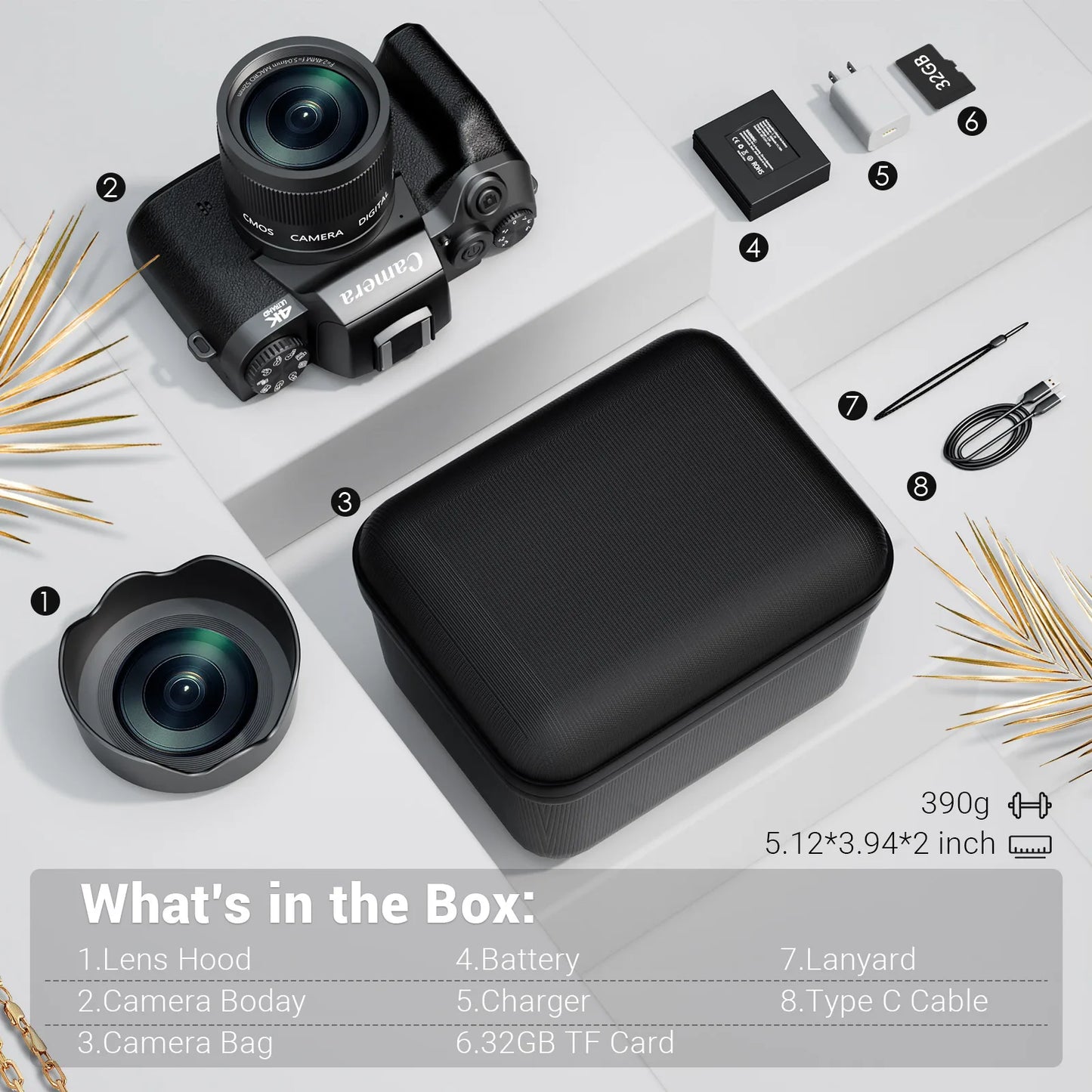 Digital Camera 4K 64MP WiFi Vlogging Camera with Flash Lens Hood Dual Cameras 4" Touch Screen