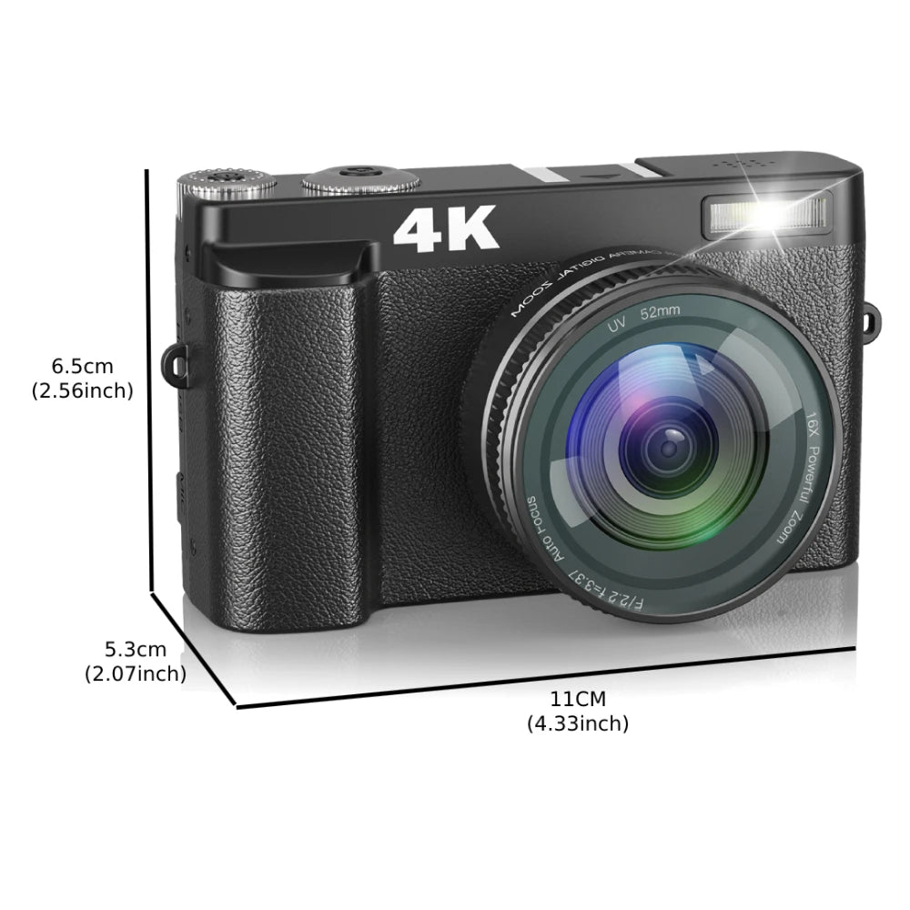 ZOSTUIC 4K Digital Camera with 48MP Autofocus 180° Flip Screen and 16X Zoom for Photography and Vlogging