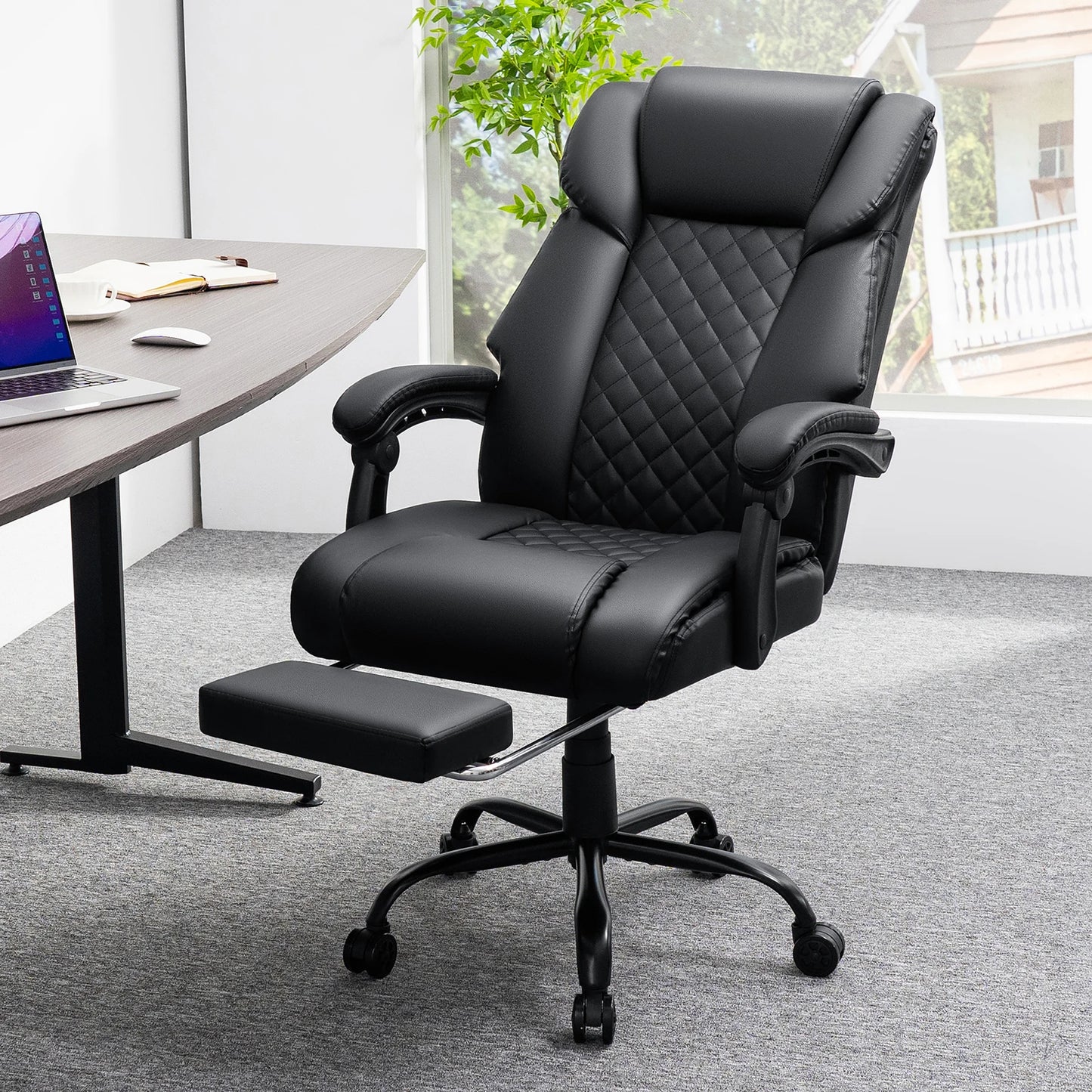 Black Massage Office Chair with Heat and Footrest Reclining