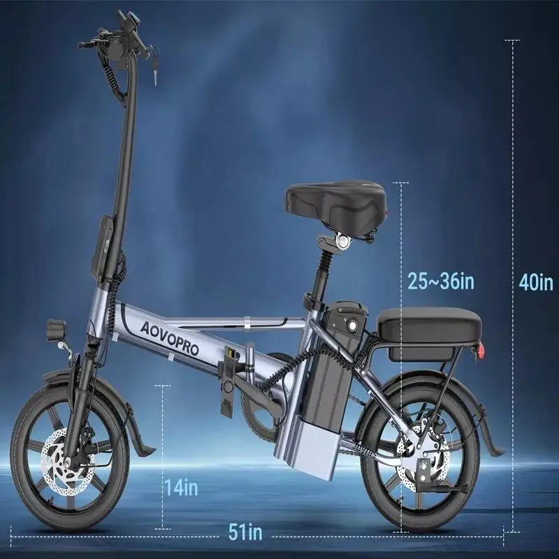 AOVOPRO 14inch EB60 Foldable Ebike 500W 48V 10.4AH Electric Bicycle 22MPH 28Miles Long Range with Two Seats for Adult