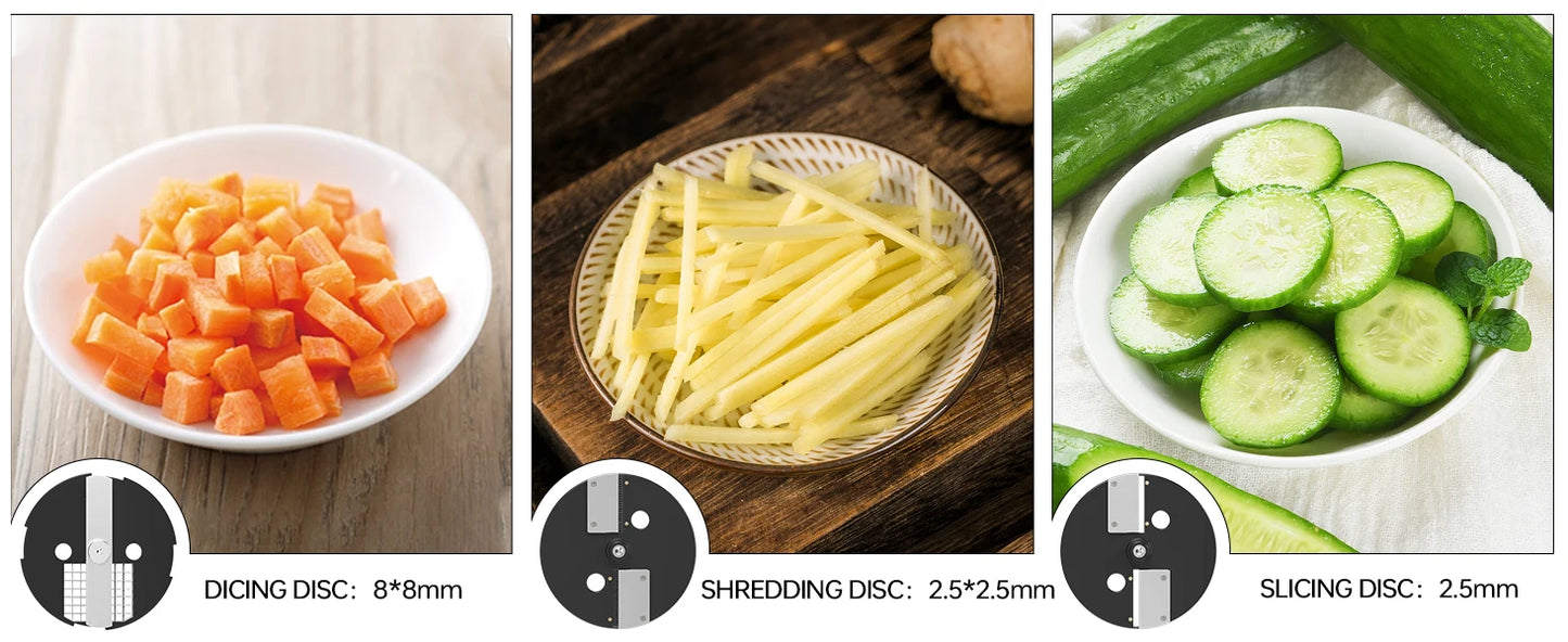 Lecon Chef 3 in 1 Electric Food Processor Dicer Chopper Slicer with 3 Blades