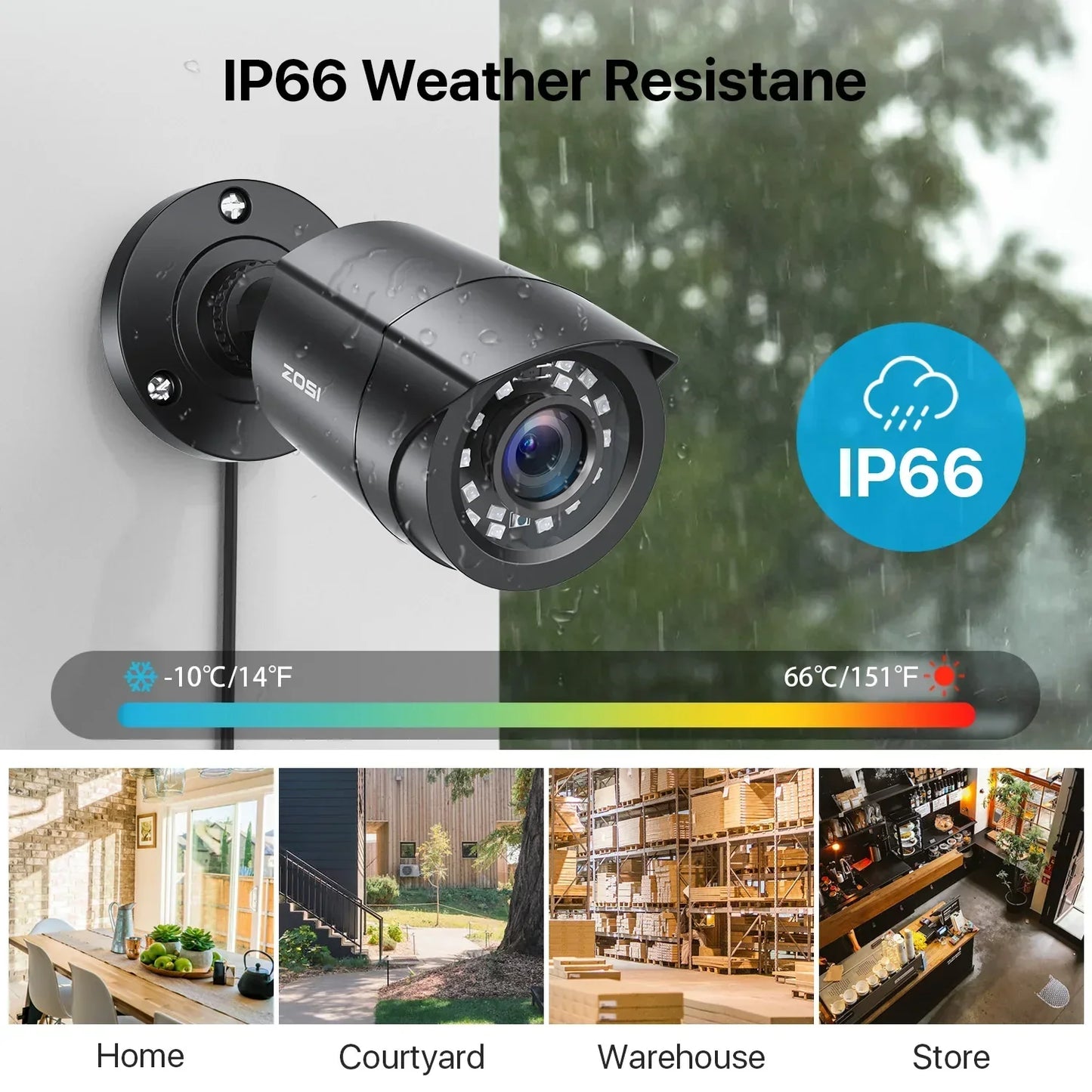 ZOSI 1080P HD TVI waterproof security camera with night vision installed outdoors.