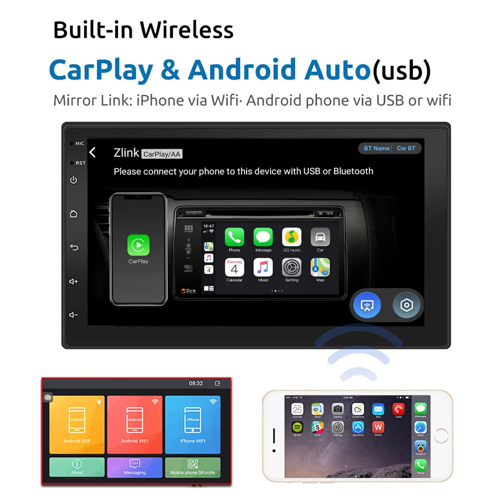 7"/9"/10" Android Car Radio with CarPlay GPS & Multimedia Player for Nissan Hyundai Tesla Style